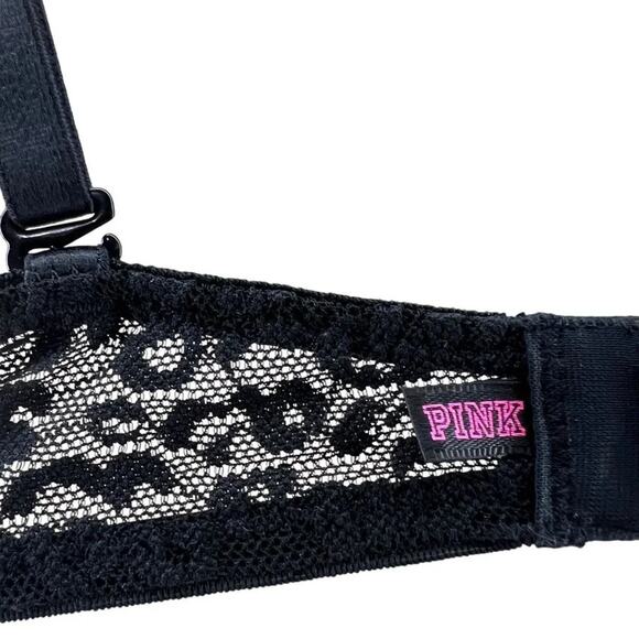 Love Pink Victoria’s Secret Black Leopard Lace Bra Wear Everywhere Push Up 34B - Picture 4 of 7